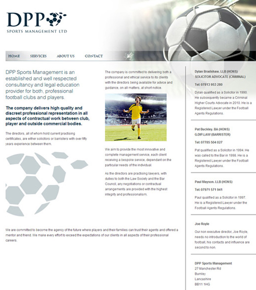 dpp sports management website screenshot