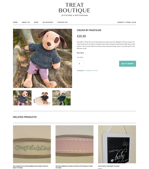 treat boutique website product screenshot